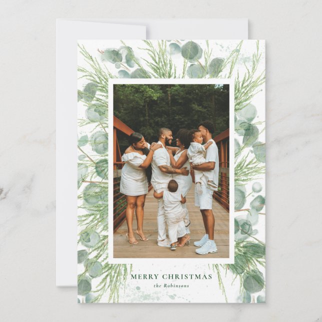 Watercolor Eucalyptus & Pine Christmas Card (Front)