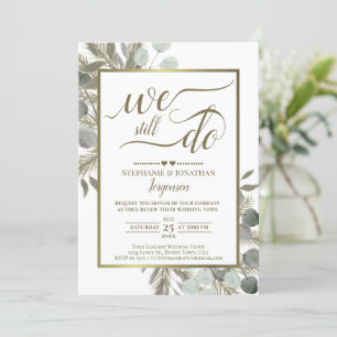 Watercolor Eucalyptus & Pine Gold Vow Renewal Invitation