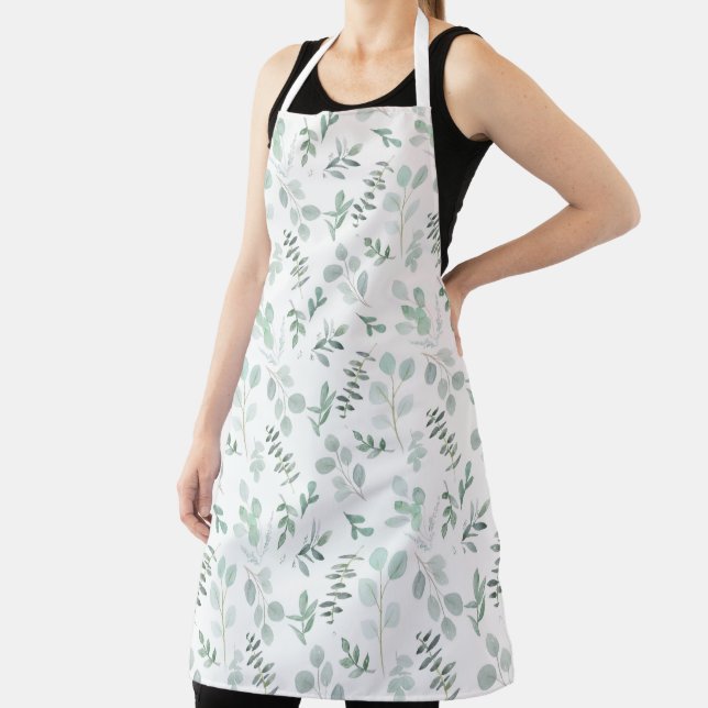 Watercolor Eucalyptus Print Apron (Insitu)