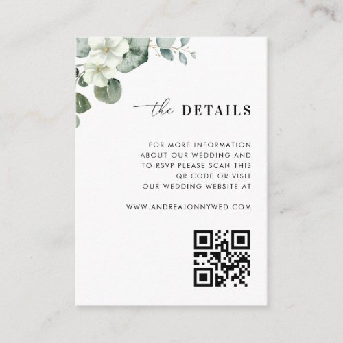 Watercolor Eucalyptus QR Code Wedding Details Enclosure Card