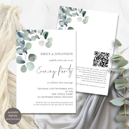 Watercolor Eucalyptus QR Code Wedding Evening Invitation
