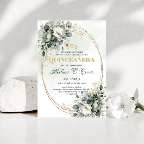Watercolor Eucalyptus Quinceañera Botanical Invite