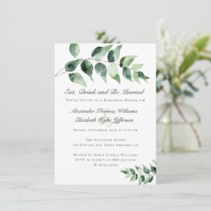 Watercolor Eucalyptus Rehearsal Dinner White Invitation