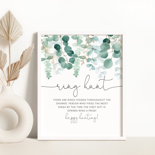 Watercolor eucalyptus ring hunt bridal shower game poster