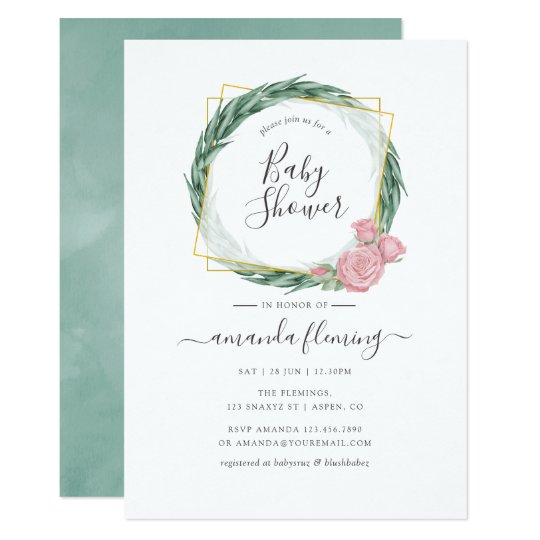 Watercolor Eucalyptus Rose Geometric Baby Shower Invitation Zazzle Com