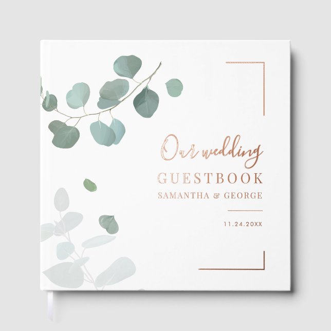 Watercolor Eucalyptus Rose Gold Foil Wedding Foil Guest Book (Front)