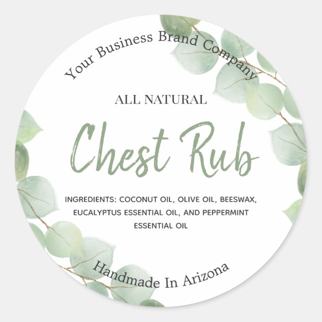 Watercolor Eucalyptus Rub Ointment Product Label (Front)