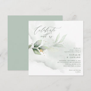 Watercolor eucalyptus sage green and gold wedding