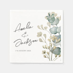 Watercolor Eucalyptus Sage Green Wedding Napkins