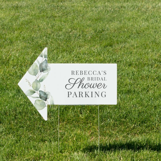 Watercolor Eucalyptus Script Bridal Shower Parking Sign (Insitu)
