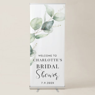 Watercolor Eucalyptus Script Bridal Shower Welcome Retractable Banner