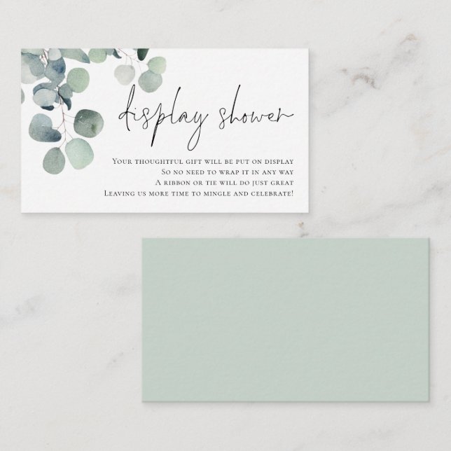 Watercolor Eucalyptus Script Display Bridal Shower Enclosure Card (Front/Back)