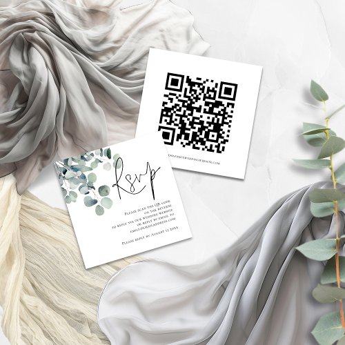 Watercolor Eucalyptus Script QR Code Wedding RSVP  Enclosure Card