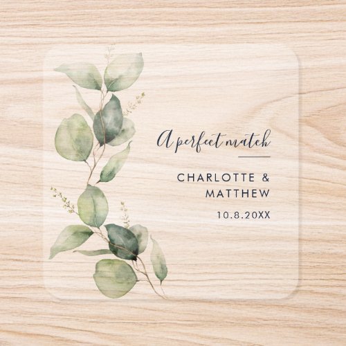Watercolor Eucalyptus Script Wedding Custom Paper Square Sticker