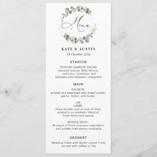 Watercolor eucalyptus script wedding menu