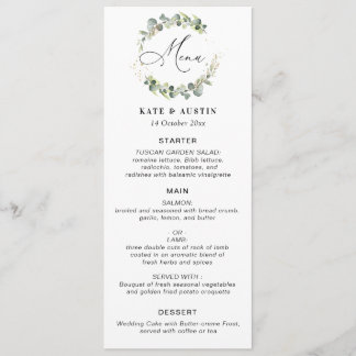 Watercolor eucalyptus script wedding menu