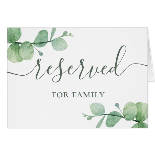 Watercolor eucalyptus script wedding reserved sign