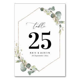 Watercolor eucalyptus script wedding table number