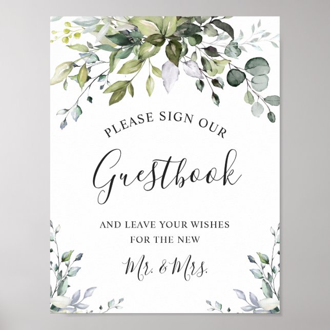 Watercolor Eucalyptus Sign Our Guestbook Sign (Front)