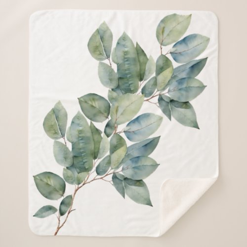 Watercolor eucalyptus soft greenery sherpa blanket