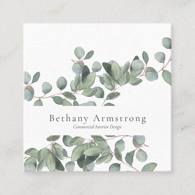 Watercolor Eucalyptus Square Business Card (Front)