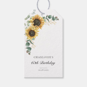 Watercolor Eucalyptus Sunflower 60th Birthday Gift Tags