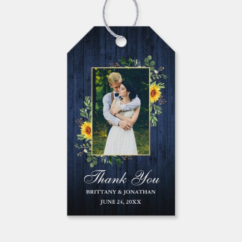 Watercolor Eucalyptus Sunflower Blue Wood Wedding Gift Tags