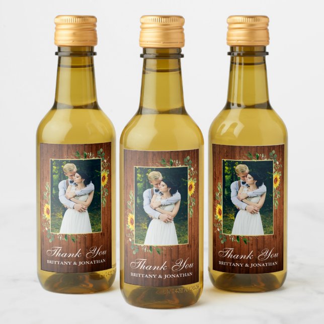 Watercolor Eucalyptus Sunflower Wood Mini Wine Label (Bottles)