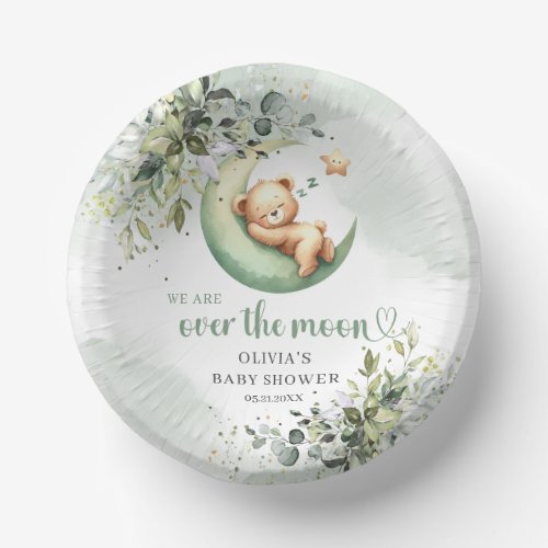 Watercolor eucalyptus teddy bear over the moon paper bowls