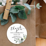 Watercolor Eucalyptus Thank You Bridal Shower Classic Round Sticker<br><div class="desc">Elegant eucalyptus greenery framing script and classic typography "thank you" stickers for bridal showers.</div>