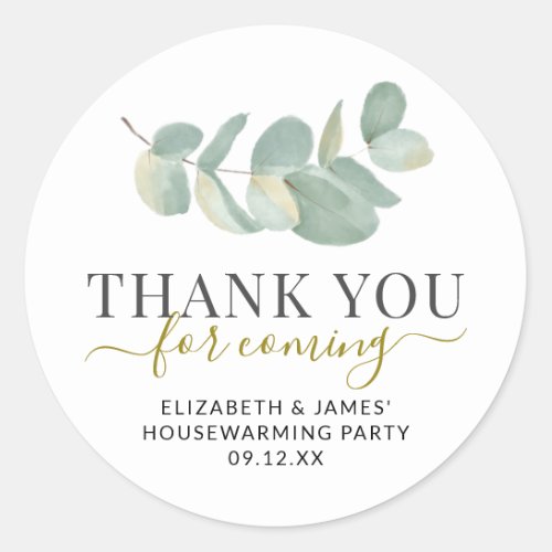 Watercolor Eucalyptus Thank You for Coming Classic Round Sticker