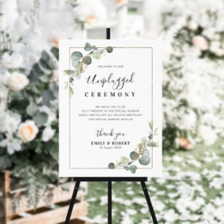 watercolor eucalyptus Unplugged ceremony sign