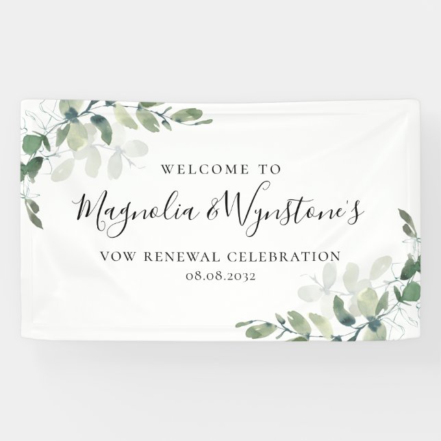 Watercolor Eucalyptus Vow Renewal Welcome Banner (Horizontal)