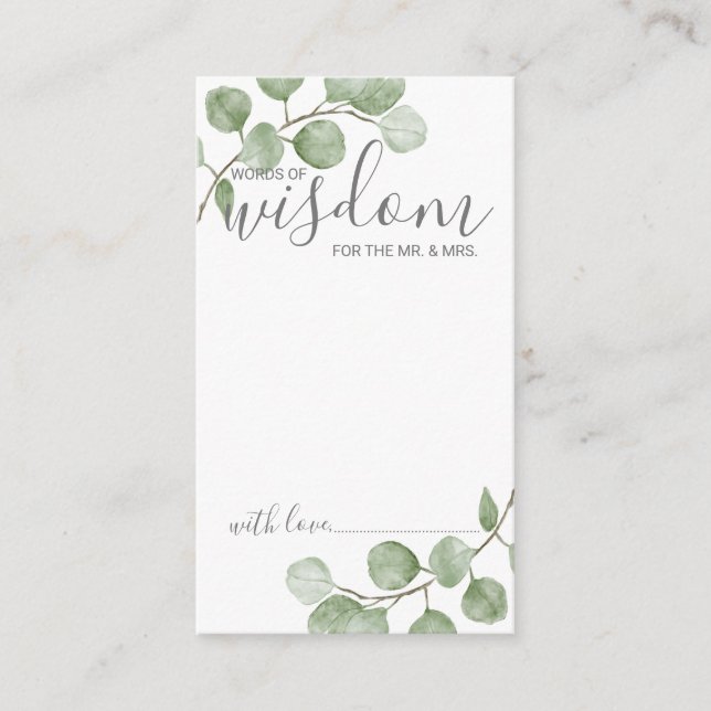 Watercolor Eucalyptus Wedding Advice and Wishes Card (Front)