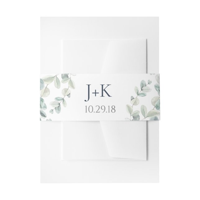 Watercolor Eucalyptus Wedding Belly Bands Invitation Belly Band (Front Example)