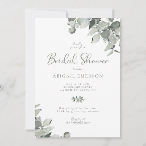 Watercolor Eucalyptus Wedding Bridal Shower Invita Invitation