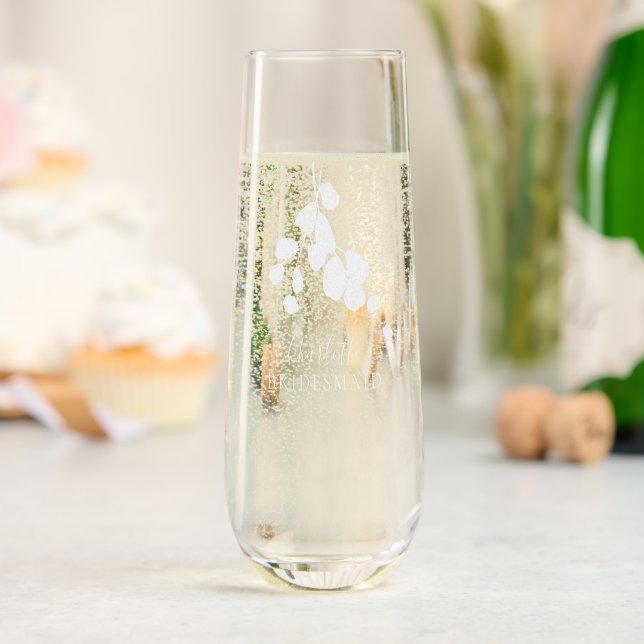 Watercolor Eucalyptus Wedding Bridesmaid Custom Stemless Champagne Flute (Wedding)