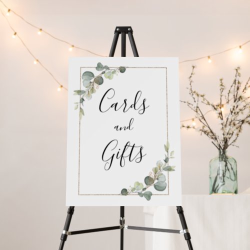 watercolor eucalyptus wedding cards  gifts sign