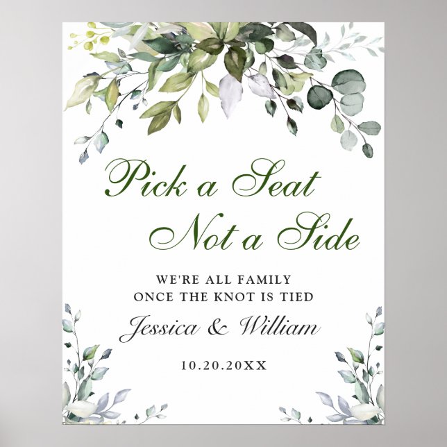 Watercolor Eucalyptus Wedding Ceremony Seating Poster (Front)