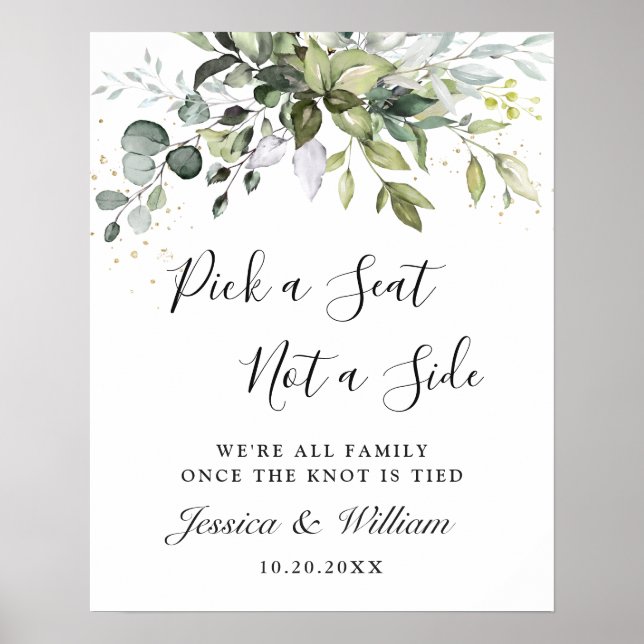 Watercolor Eucalyptus Wedding Ceremony Seating Poster (Front)