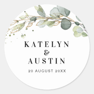 Watercolor eucalyptus wedding classic round sticker