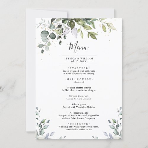Watercolor Eucalyptus Wedding Dinner Menu Card