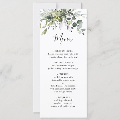 Watercolor Eucalyptus Wedding Dinner Menu Card