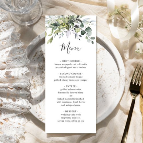 Watercolor Eucalyptus Wedding Dinner Menu Card