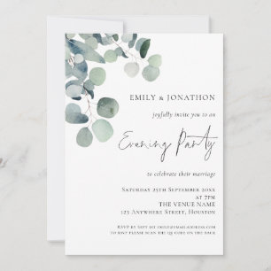 Watercolor Eucalyptus Wedding Evening Party Invitation