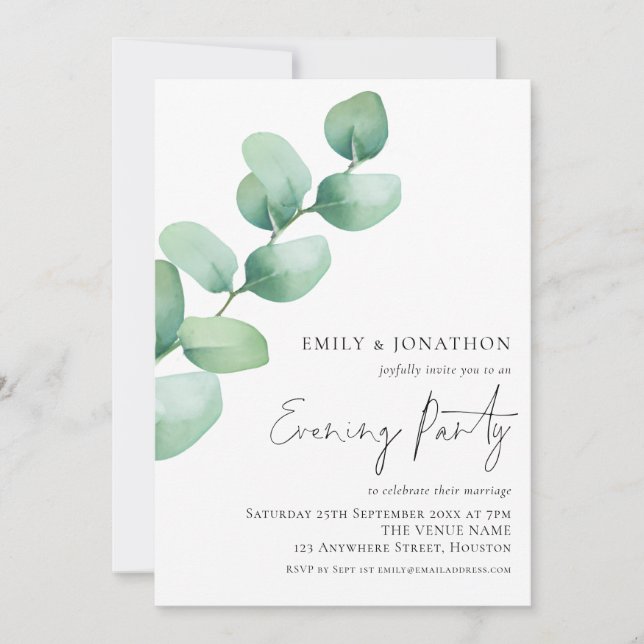 Watercolor Eucalyptus Wedding Evening Party  Invitation (Front)