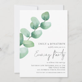 Watercolor Eucalyptus Wedding Evening Party Invitation