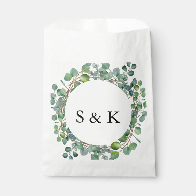 Watercolor Eucalyptus Wedding Favor Bag (Front)