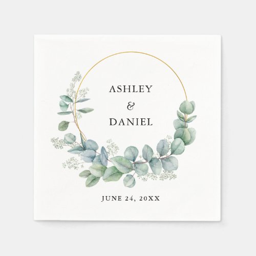 Watercolor Eucalyptus Wedding Gold Frame Napkins