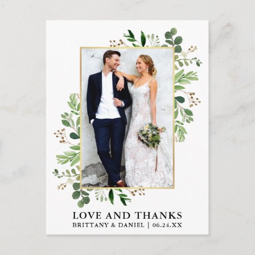 Watercolor Eucalyptus Wedding Gold Love Thanks Postcard